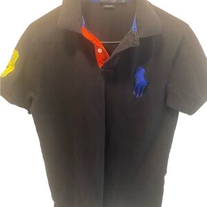 Ralph Lauren Black Polo Shirt with Blue and Yellow Accents